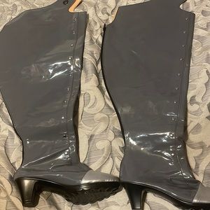 Very tall grey and silver boots